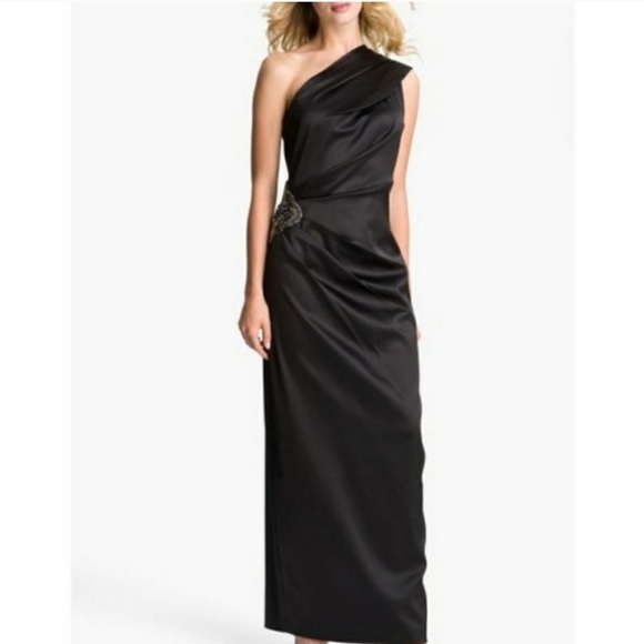 Eliza J one shoulder satin embellished waist gown black 6 - Picture 3 of 10